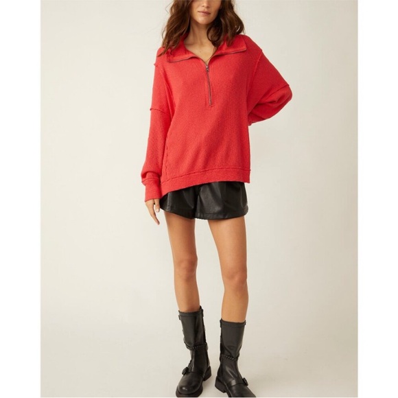 • New • Free People Walk Away Tunic Red Racer Size S Oversized Just Right - Picture 3 of 12